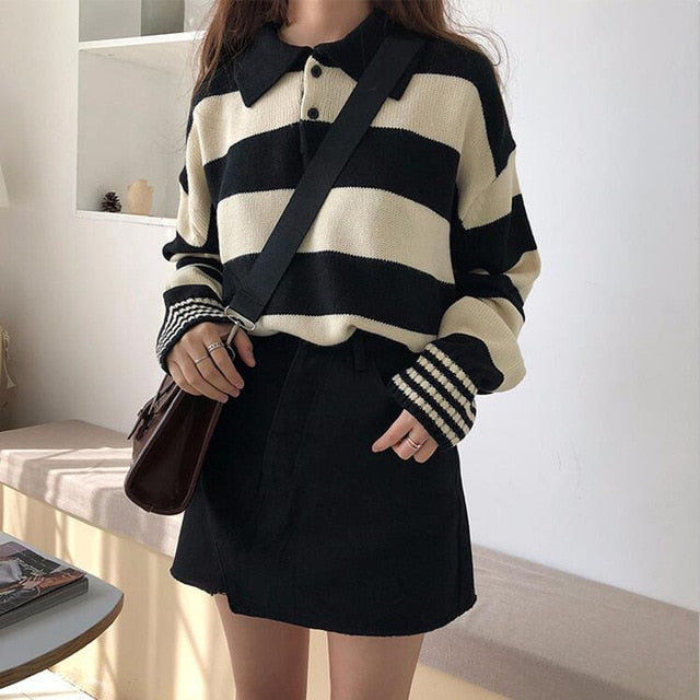 Striped Oversized Collar Sweater