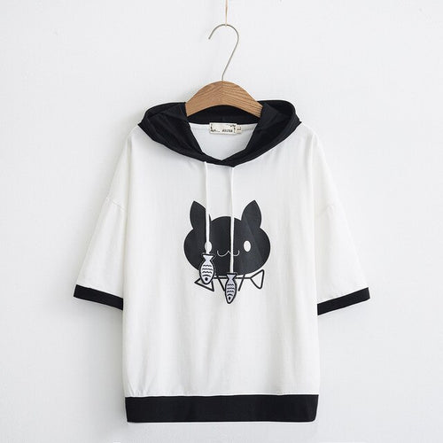 Kawaii Cat Short Sleeve Hoodie